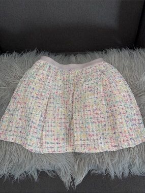 Girls Multicolored Pastel Tweed Flared Skirt with light purple Waistband